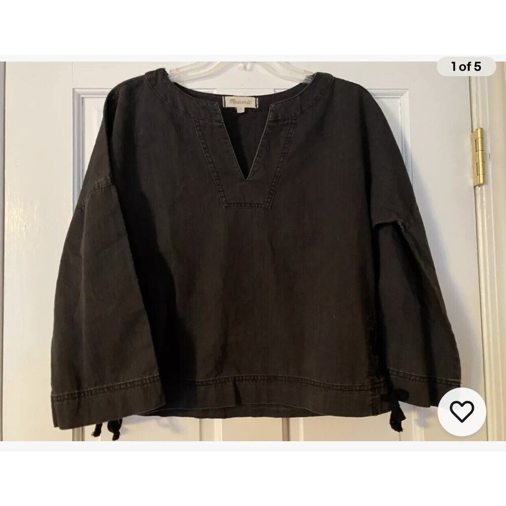 NWT MADEWELL Denim Side-lace Top Size XS Sloan Black V-Neck Women’s